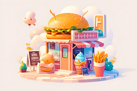 快餐店美味汉堡店插画