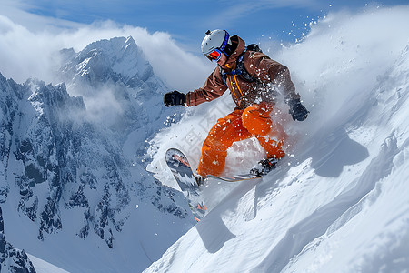 飞跃雪山的男人背景图片