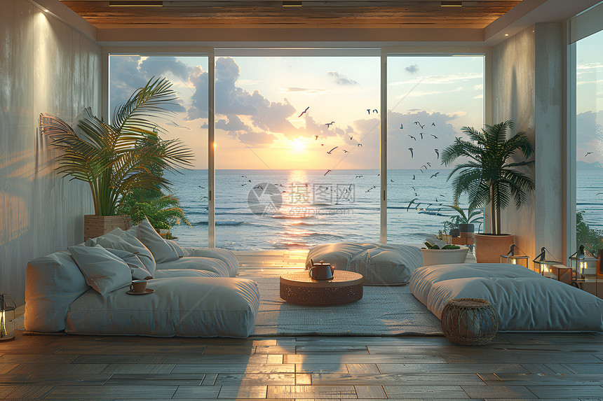 海边度假屋里的沙发图片