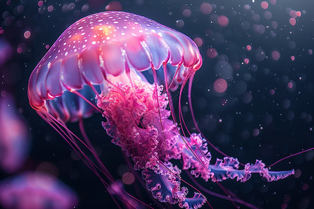 粉色透明水母海底浮动的粉色水母插画