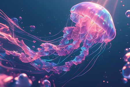 深海黄花鱼深海里的水母插画