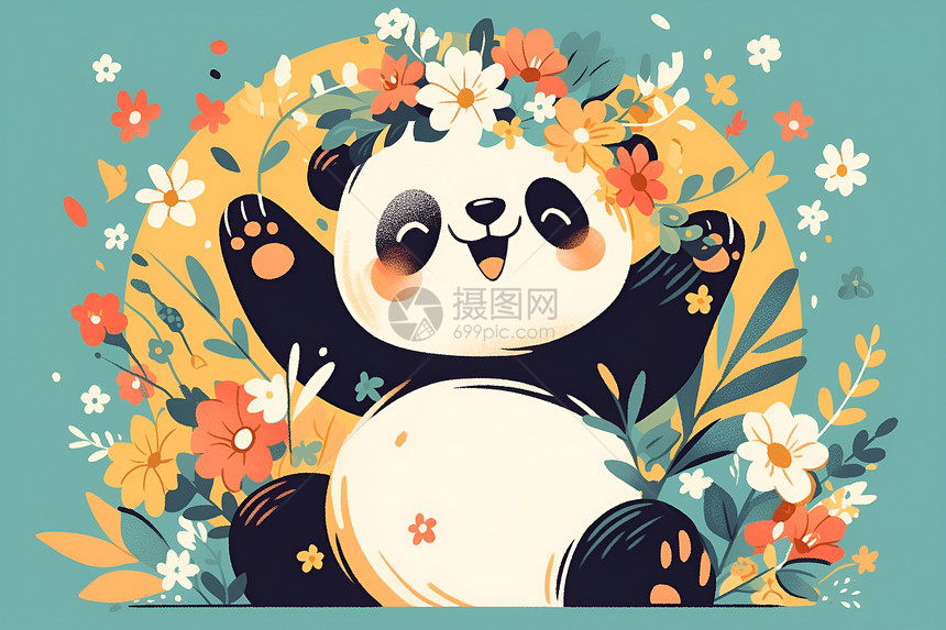 花冠舞动中的熊猫图片