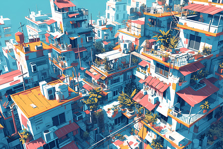 现代住宅色彩斑斓的城市大楼插画