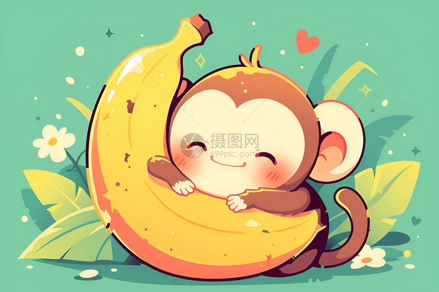 猴子享用香蕉图片