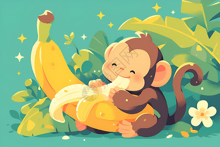 吃香蕉猴子猴子吃香蕉插画