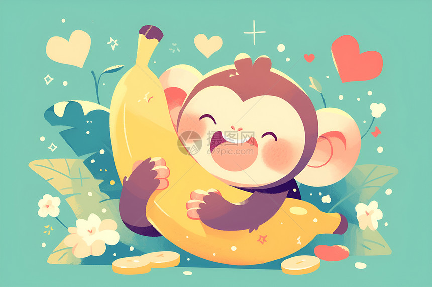 可爱的猴子抱着香蕉图片