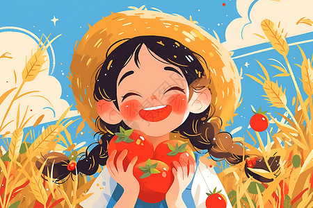 粮食农场幸福的农场女孩插画