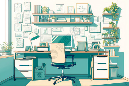 卡通办公室工作环境插画插画