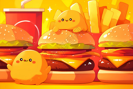 快乐套餐快乐小食品汉堡薯条插画