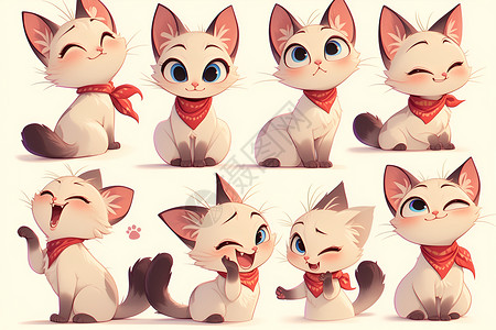 可爱美女的表情和姿势可爱的猫咪表情包插画