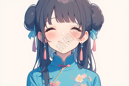 中式旗袍毛笔字少女嘴角微笑插画