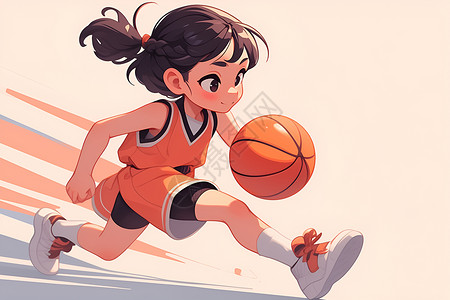 篮球球衣小女孩穿着橙色球衣插画