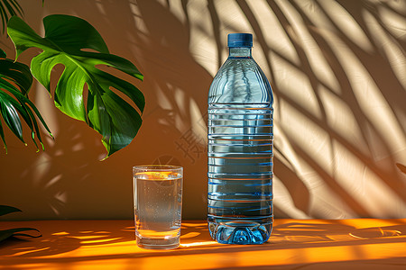水瓶水杯桌子上的水瓶和杯子背景