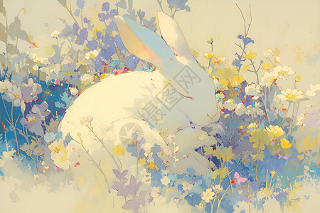 阳光花丛里的兔子高清图片