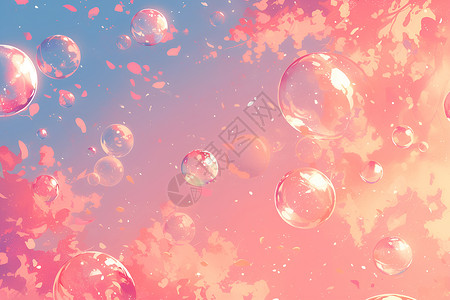 卡通水泡花树下漂浮的水泡插画