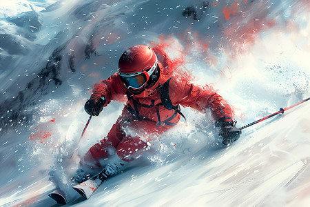 滑雪者穿着滑雪服插画