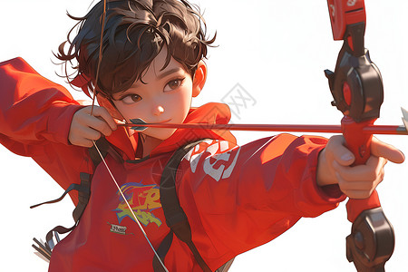 射箭男孩子穿着红色运动服的男孩插画