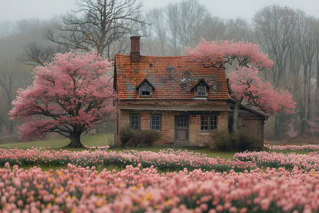 田园风光中的花园别墅背景图片