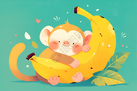 剥开的香蕉与完整的香蕉欢乐猴子与大香蕉插画