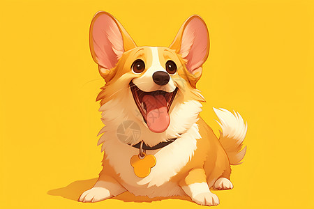 微笑的狗狗可爱卡通狗戴金色牌子插画