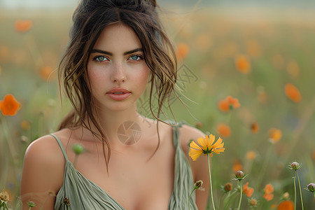 花丛中的女子背景图片