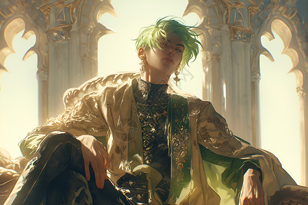 宫殿里的绿发男人背景图片