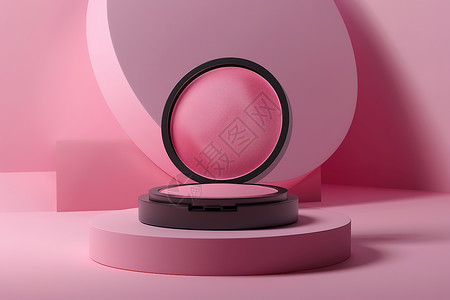 粉色彩妆粉色展台上的化妆品插画