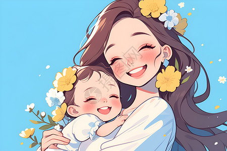 宝宝脖子笑容中的母亲插画
