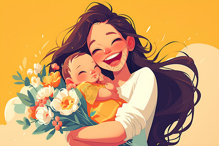 微笑的婴儿母爱的温暖插画