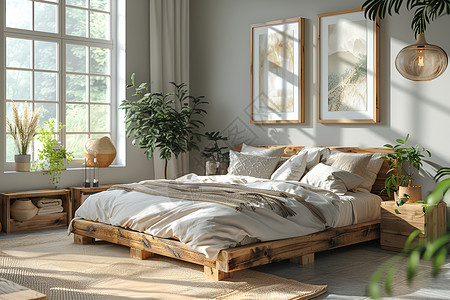 方便木床温馨舒适的卧室背景