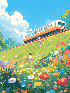 郊野一辆火车插画