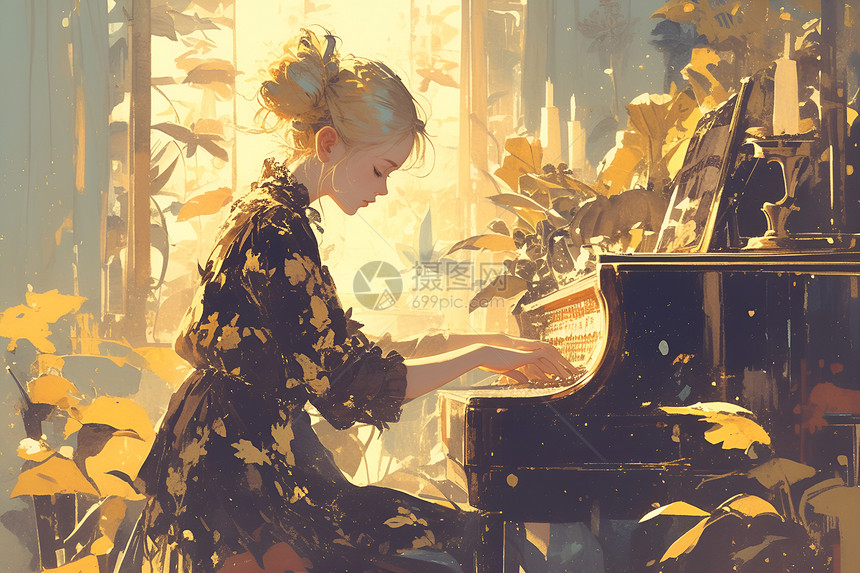演奏钢琴的少女图片