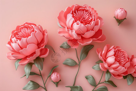 三朵节粉色背景下的三朵鲜花插画