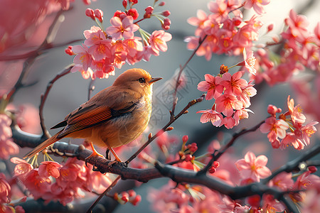 背景小鸟美丽的花朵和小鸟背景