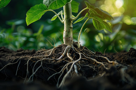 植物根系泥土上的根背景