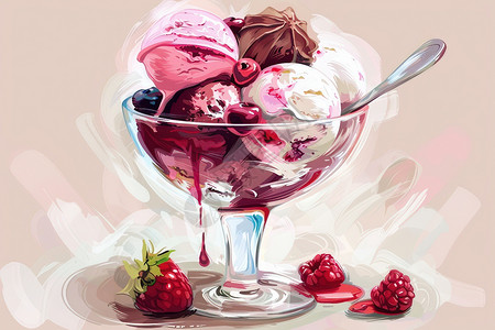 覆盆子水果甜蜜的草莓冰淇淋插画
