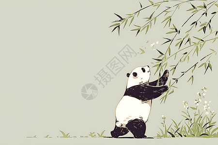 骑马姿势熊猫和竹子插画