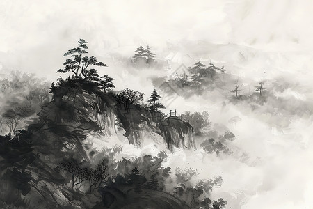 水墨山水插画背景图片