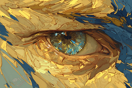 厚重抽象油画中的眼睛插画