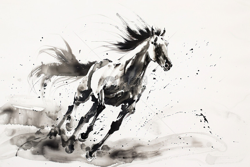 水墨艺术中的马匹图片