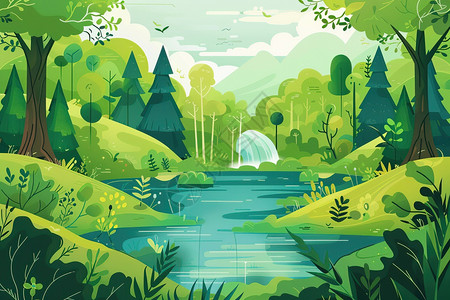 河岸森林童话森林插图插画