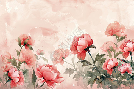 红花装饰框粉色花朵绘画插画