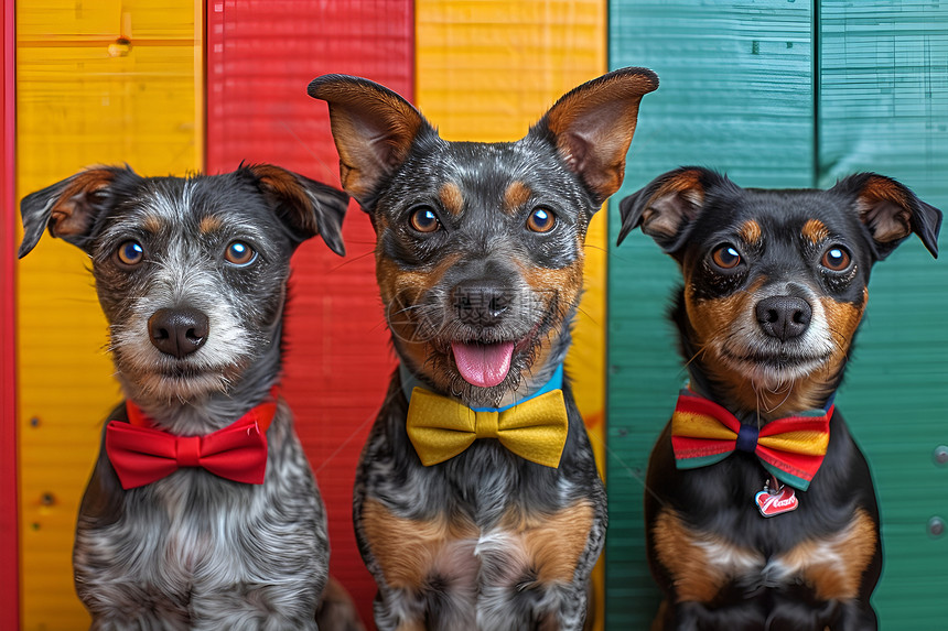 三只戴着领结的狗狗的狗狗图片