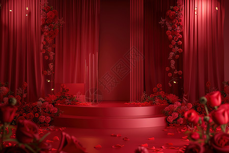 红色舞台上的玫瑰高清图片