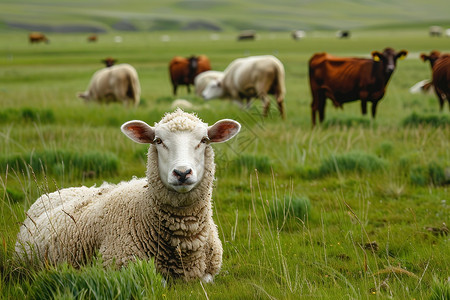 草地上一群绵羊高清图片