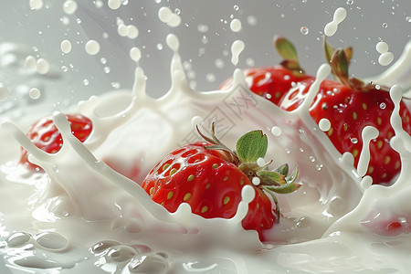 洒溅的草莓牛奶背景图片