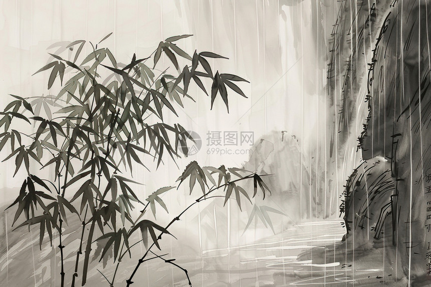 竹林中的瀑布图片