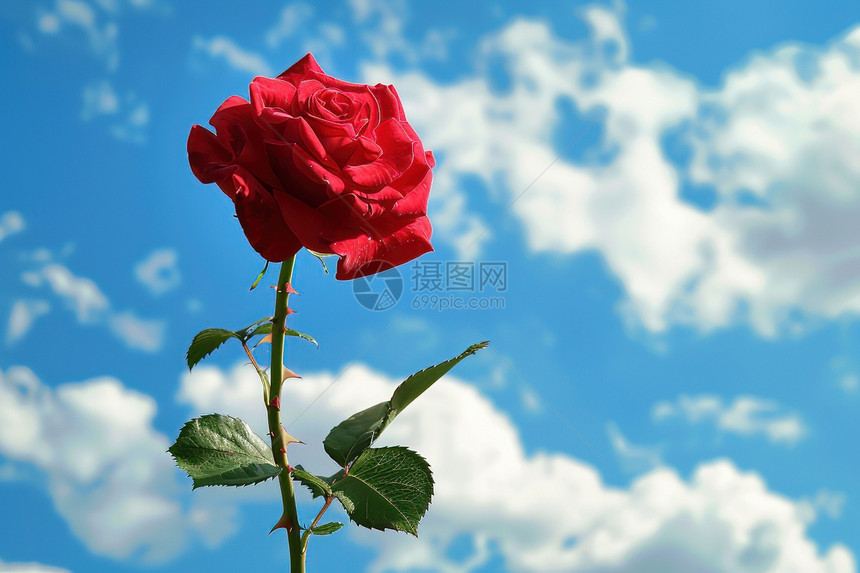 红玫瑰在蓝天下图片