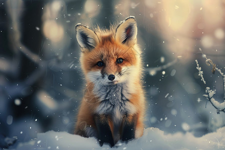 九尾红狐雪中的狐狸背景
