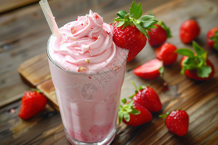 美味的草莓奶昔高清图片